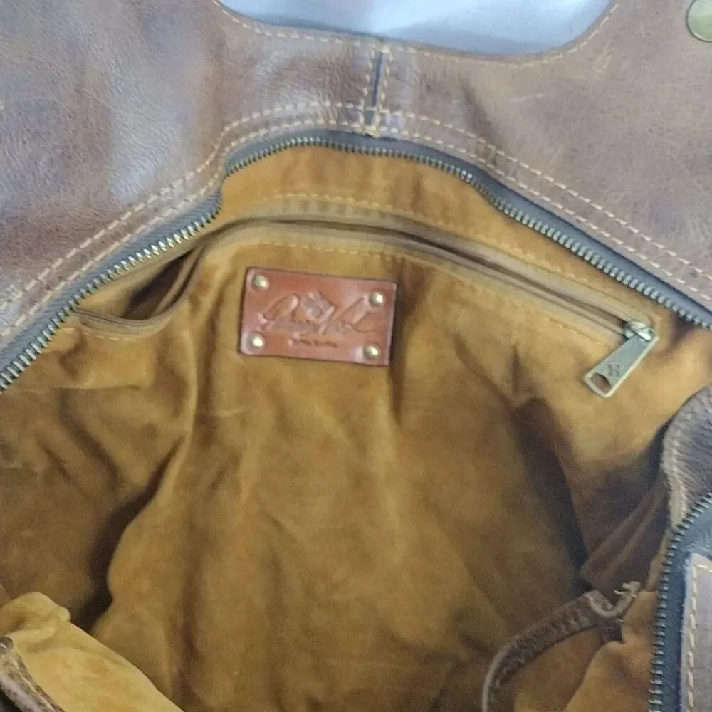 Patricia Nash Hobo Bag Womens Large Brown Studded Leather Shoulder Purse